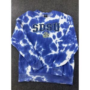 SDSU Jackrabbits Tie Dye Sweatshirt L‎ Blue White Colosseum Crewneck NCAA